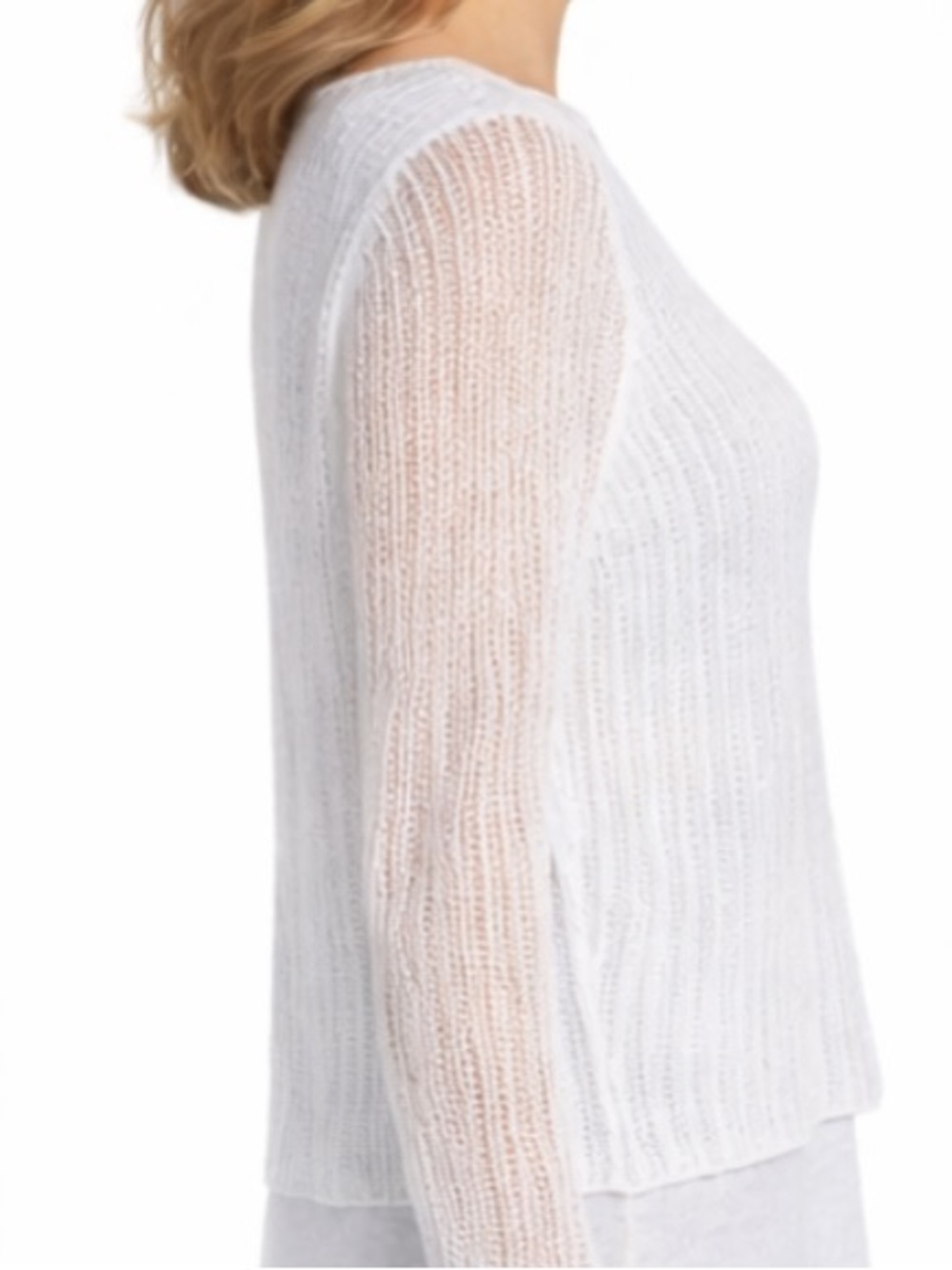 Eileen Fisher Linen Knit Mesh Overlay Tiered Layered Sweater Top White Size XXS - Picture 4 of 12